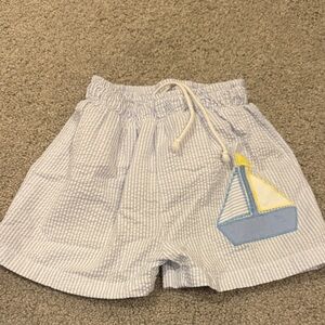 Seersucker blue and white stripe swim 2T